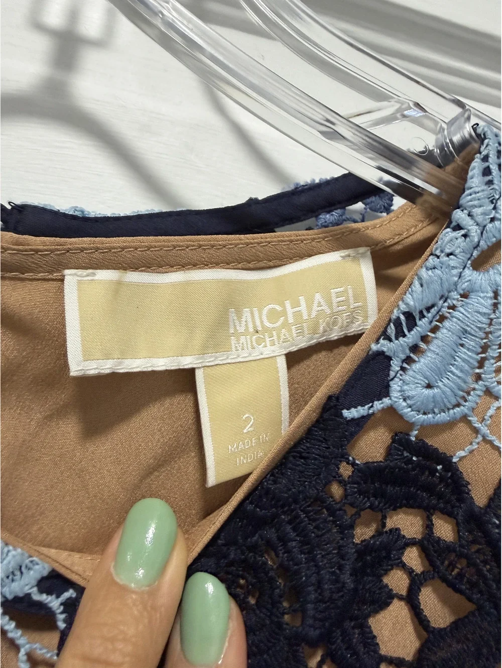 Michael Kors Blue Floral Lace Sheath Dress Tan Lining Size 2 Boho Chic [COPY]